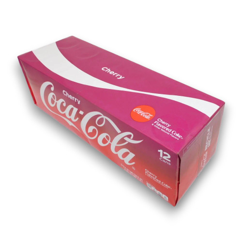 Coca-Cola Cherry display unit with 12 x 355ml cans, ideal for retail, available at The Professors Online Lolly Shop.