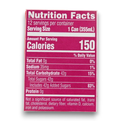 Nutritional information of Coca-Cola Cherry 12 x 355ml cans.