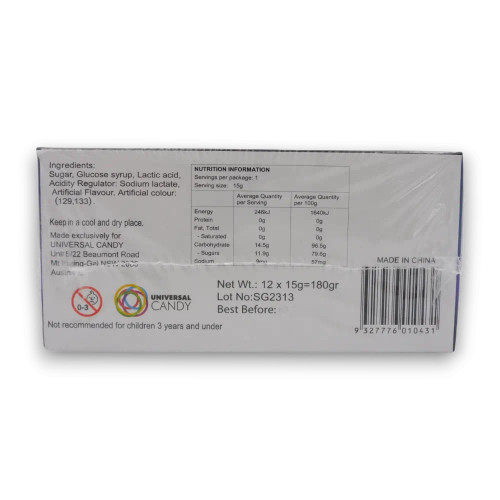 Nutritional information of Alien Pop lollipops, available at The Professors Online Lolly Shop