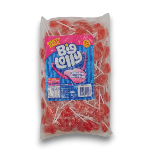 Big Lolly Little Red Heart Pops 1.6kg bulk bag showing red heart-shaped lollipops, available at The Professors Online Lolly Shop