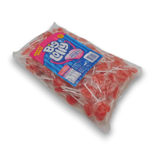 Red heart-shaped lollipops in 1.6kg bulk packaging individually wrapped, available at The Professors Online Lolly Shop