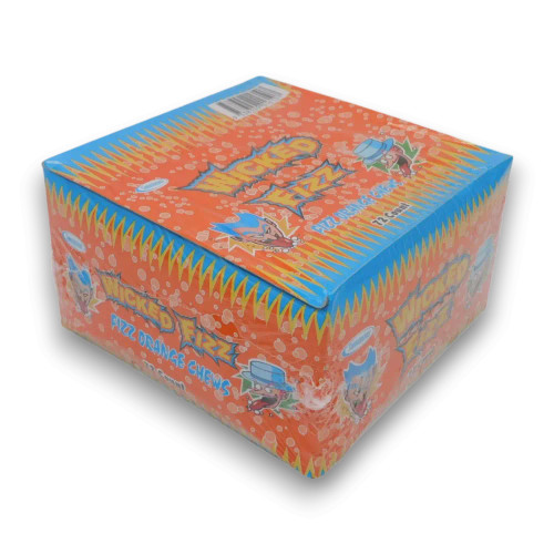 Wicked Fizz Orange chew bars display box, contains 72pc chew bars, orange-flavoured sherbet-filled treats