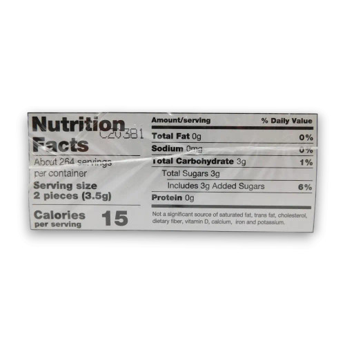 Nutritional information of Razzles Sour in a 24-count display box, available at The Professors Online Lolly Shop.