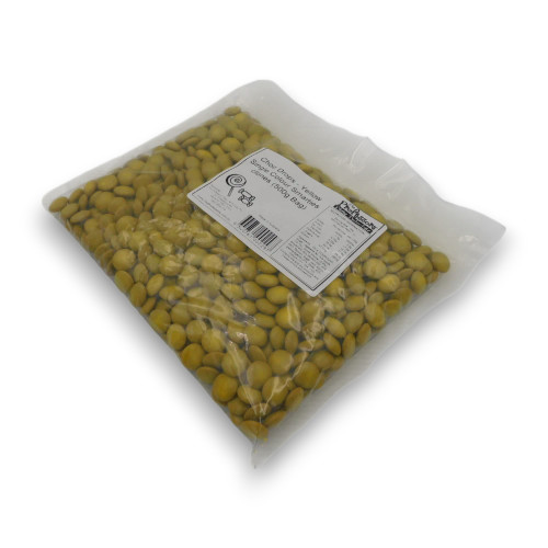 500g bag of yellow Smarties clone Choc Drops by Confectionery House, available at The Professors Online Lolly Shop