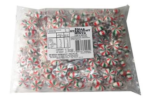 Starlight Mint Twists - Red, Green and White, by AIT Confectionery,  and more Confectionery at The Professors Online Lolly Shop. (Image Number :5484)