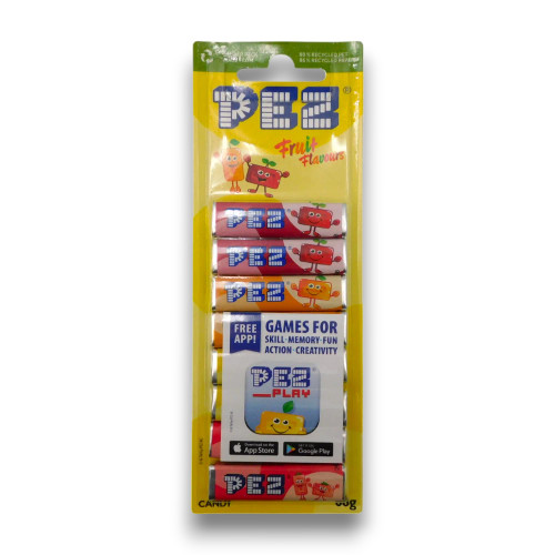 Single PEZ Fruit Blister refill pack with bright fruit illustrations and classic PEZ branding, available at The Professors.