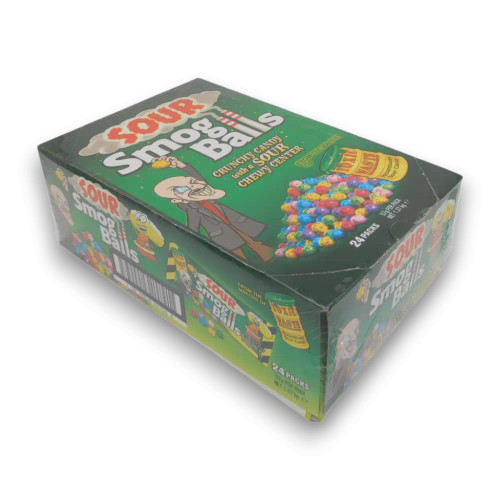 Sour Smog Balls 24-pack unit, offering crunchy sour candy with chewy centres, ideal for Halloween, available at The Professors Sour Smog Balls 24-pack unit, offering crunchy sour candy with chewy centres, ideal for Halloween, available at The Professors