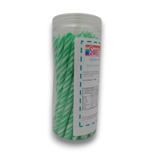 Sweet Treats Green Apple Candy Poles 540g jar available at The Professors.