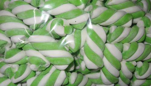 Sweet Treats Marshmallow Twists - Green and White, by Brisbane Bulk Supplies,  and more Confectionery at The Professors Online Lolly Shop. (Image Number :7835)