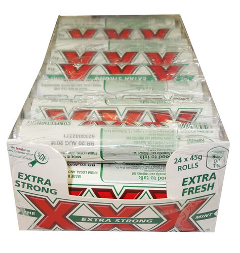 Allens XXX Extra Strong Mint Rolls, by Allens Confectionery,  and more Confectionery at The Professors Online Lolly Shop. (Image Number :8610)