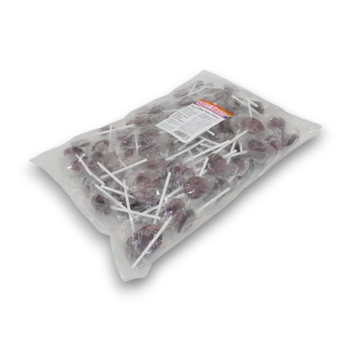 Sweet Treats Purple Flat Pops 1kg bag filled with approximately 125 wrapped grape flavoured flat pops.