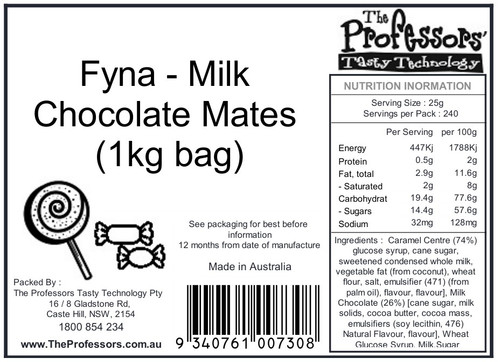 Fyna - Milk Chocolate Mates (1kg bag)