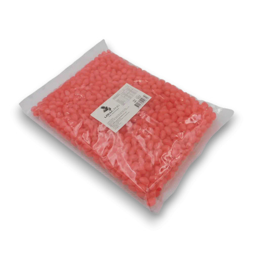 Pink-coloured, peach-flavoured Lolliland Mini Jelly Beans in 1kg bulk packaging, perfect for events, available at The Professors