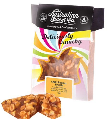 Gourmet Chilli Peanut Brittle - Card Wrap, by The Australian Sweet Company,  and more Confectionery at The Professors Online Lolly Shop. (Image Number :8724)