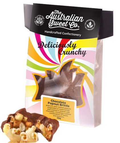 Gourmet Chocolate Popnut Brittle - Card Wrap, by The Australian Sweet Company,  and more Confectionery at The Professors Online Lolly Shop. (Image Number :8726)