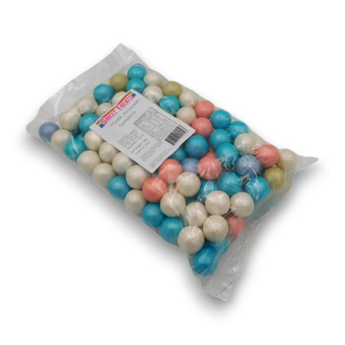 1kg bag of Sweet Treats Shimmer Gumballs showing glossy rainbow gumballs, available at The Professors Online Lolly Shop