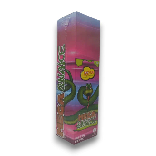 Joojoos Mega Snakes display unit with 36 individually wrapped rainbow jelly snakes, available at The Professors Online Lolly Shop. Joojoos Mega Snakes display unit with 36 individually wrapped rainbow jelly snakes, available at The Professors Online Lolly Shop.