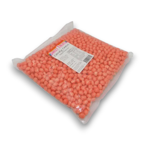 Sweet Treats Candy Chews Peach Flavour 1kg bag showing soft peach coloured candy chews at The Professors Online Lolly Shop.