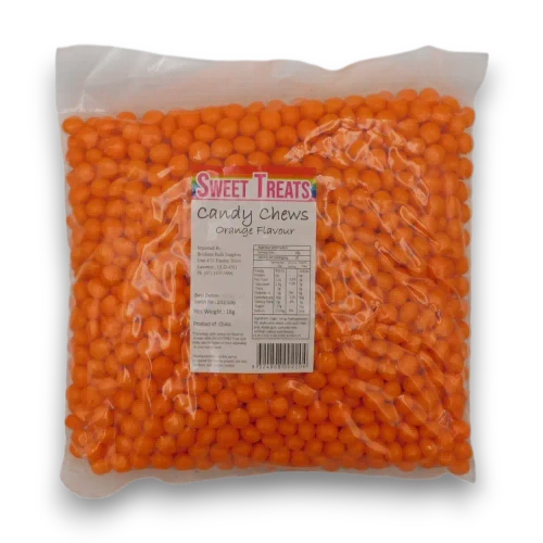 Sweet Treats Candy Chews Orange Orange Flavour 1kg bag showing bright orange chewy candy pieces
