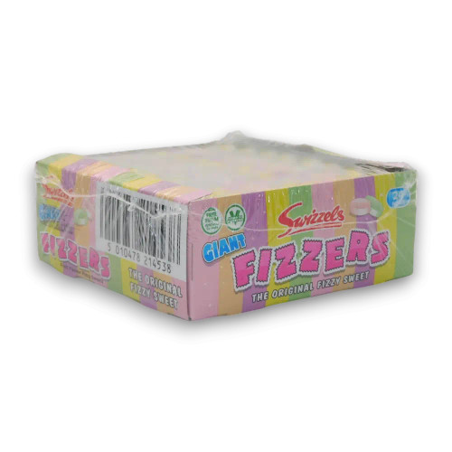 Swizzels Giant Fizzers display unit highlighting sherbet-flavoured fizzy sweets with natural colours, available at The Professors