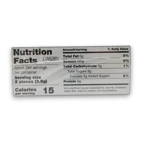 Nutritional information for Razzles Tropical, candy and gum, offering gluten-free, nut-free fun, available in a 24-pack box