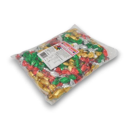 Sweet Treats Assorted Choc Eclairs 1kg bag filled with individually wrapped chewy caramel sweets with chocolate centres.