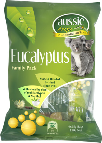 Aussie Drops - Eucalyptus Sharepack 6 x 25g bags and more Confectionery at The Professors Online Lolly Shop. (Image Number :10972)