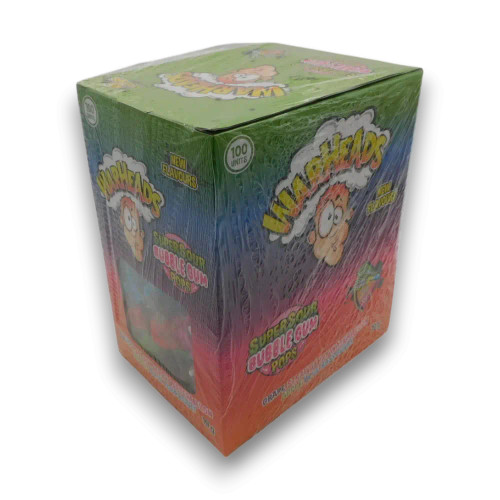Warheads Super Sour Bubble Gum Pops 100 x 19g assorted display unit at The Professors Online Lolly Shop.
