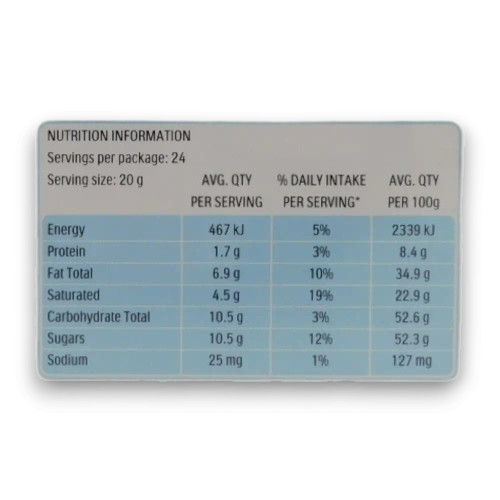 Nutrition facts of Kinder Surprise - Blue (24 x 20g).