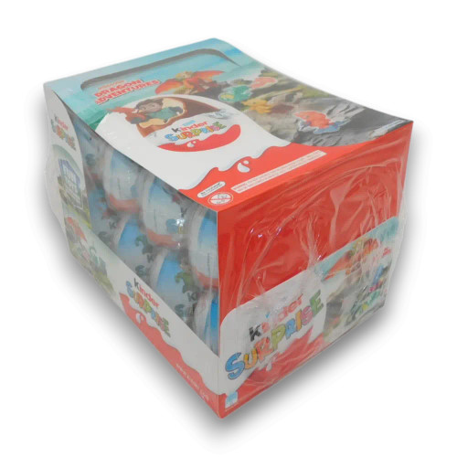 Kinder Surprise Blue Edition 24 pack display with Dragon Adventures theme chocolate eggs, available at The Professors Online Lolly Shop