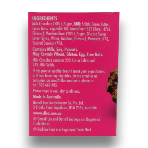 Ingredients list of Darrell Lea - Rocklea Road Slab - Original Milk Chocolate (145g).