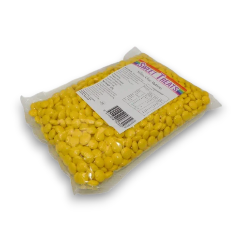 Sweet Treats Yellow Choc Buttons 1kg bulk bag for baking, decorating and candy buffet displays.