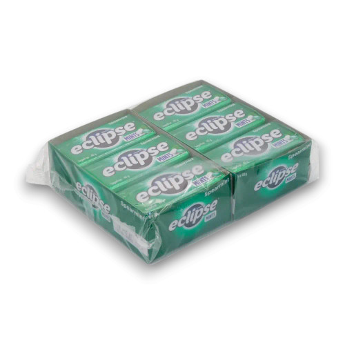 Eclipse Mints Spearmint 12 x 40g display packaging, available at The Professors Online Lolly Shop. Eclipse Mints Spearmint 12 x 40g display packaging, available at The Professors Online Lolly Shop.