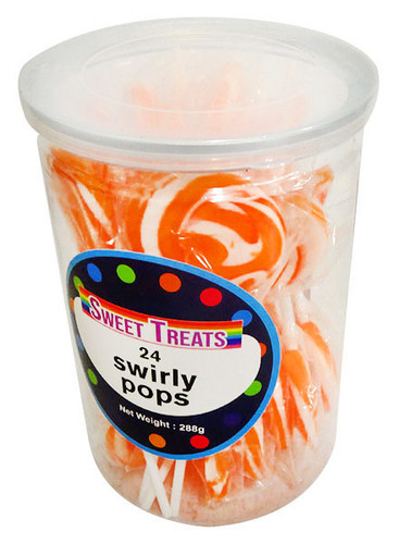 Sweet Treats Small Swirly Pops - Orange - 4cm wide, by Brisbane Bulk Supplies,  and more Confectionery at The Professors Online Lolly Shop. (Image Number :13271)