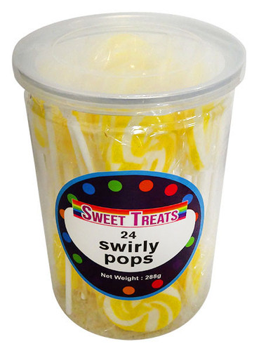 Sweet Treats Small Swirly Pops - Yellow - 4cm wide, by Brisbane Bulk Supplies,  and more Confectionery at The Professors Online Lolly Shop. (Image Number :13278)