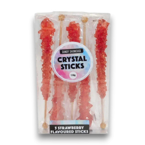 Candy Showcase Crystal Sticks, 5 x 22g red strawberry-flavoured sticks, available at The Professors Online Lolly Shop Candy Showcase Crystal Sticks, 5 x 22g red strawberry-flavoured sticks, available at The Professors Online Lolly Shop