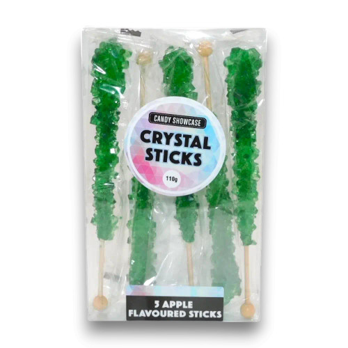 Candy Showcase Crystal Sticks, 5 x 22g green apple-flavoured sticks, available at The Professors Online Lolly Shop Candy Showcase Crystal Sticks, 5 x 22g green apple-flavoured sticks, available at The Professors Online Lolly Shop