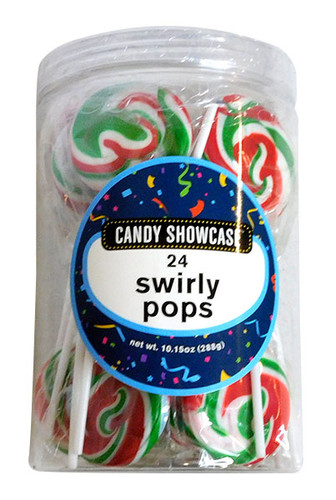 Candy Showcase Swirly Pops - Red, Green & White and more Confectionery at The Professors Online Lolly Shop. (Image Number :19843)