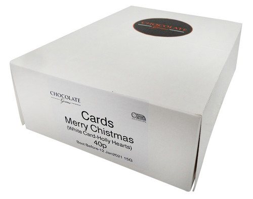Chocolate Gems - Merry Christmas Card with Holly Heart Chocolate, by Chocolate Gems,  and more Confectionery at The Professors Online Lolly Shop. (Image Number :13122)