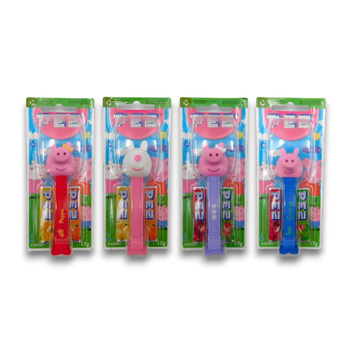 Peppa Pig PEZ dispensers in their original display packaging, highlighting the full collection, available at The Professors.
