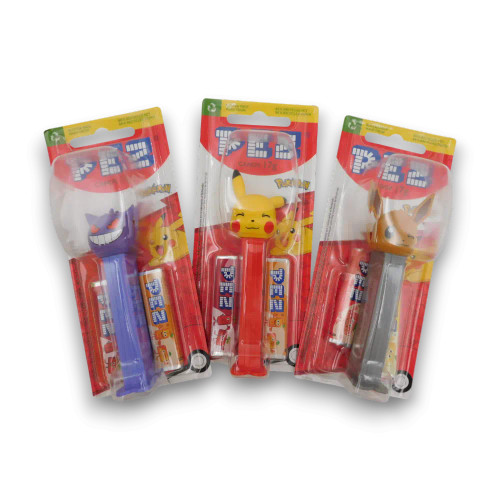 PEZ Pokémon candy dispenser packaging showing assorted character designs and included PEZ candy, available at The Professors