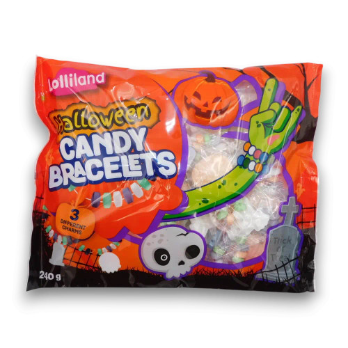 Lolliland Halloween Candy Bracelets 240g bag - Spooky themed candy with three different charms Lolliland Halloween Candy Bracelets 240g bag - Spooky themed candy with three different charms