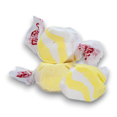 Close-up of Taffy Town Butter Popcorn Salt Water Taffy - delicious buttery and salty flavour, available at The Professors