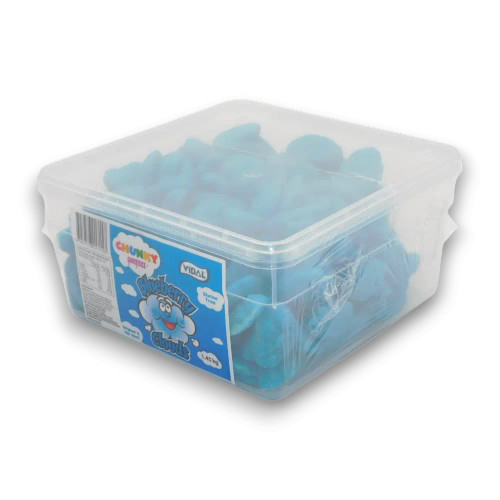 Chunky Funkeez Blueberry Clouds in a 1.45kg tub, featuring gluten-free, chewy, blueberry-flavoured lollies. Chunky Funkeez Blueberry Clouds in a 1.45kg tub, featuring gluten-free, chewy, blueberry-flavoured lollies.