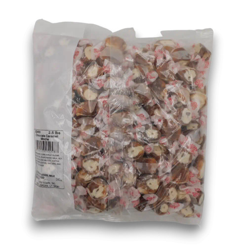 Taffy Town Salt Water Taffy - Chocolate Caramel Mocha flavour in a 1.13kg bulk bag, available at The Professors
