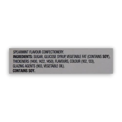 Ingredients list of Eclipse Chewy Mints Spearmint 6 x 93g tubs.