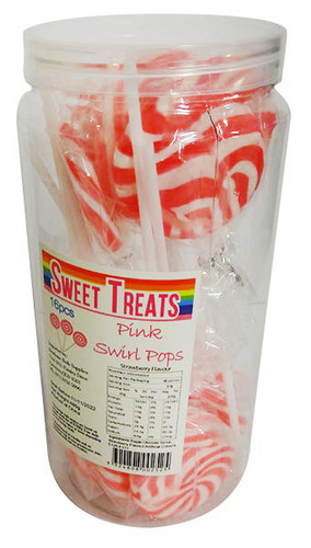 Sweet Treats Large Swirl Pops pink - 6cm wide, by Brisbane Bulk Supplies,  and more Confectionery at The Professors Online Lolly Shop. (Image Number :16311)