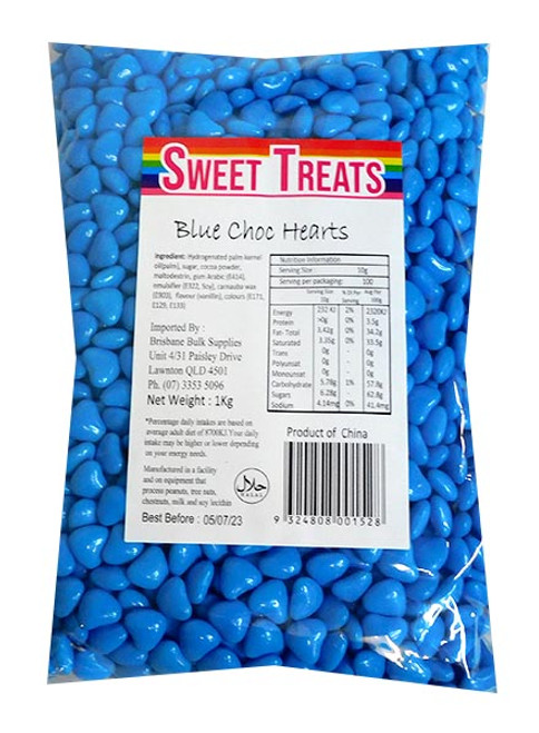 Sweet Treats Choc hearts - Blue and more Confectionery at The Professors Online Lolly Shop. (Image Number :19880)