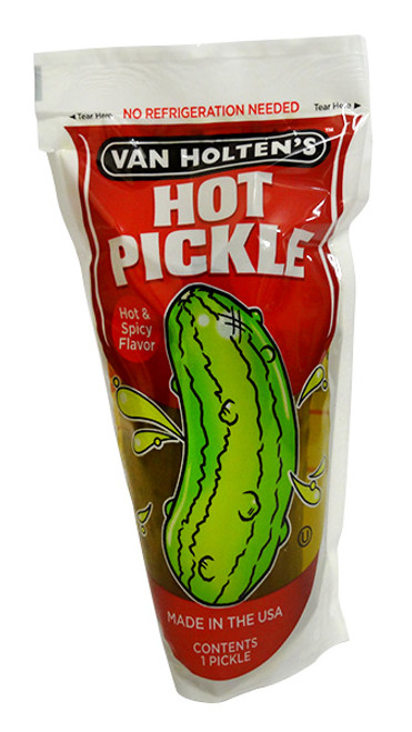 Van Holtens Pickle-in-a-Pouch - Hot Pickle and more Snack Foods at The Professors Online Lolly Shop. (Image Number :17483)