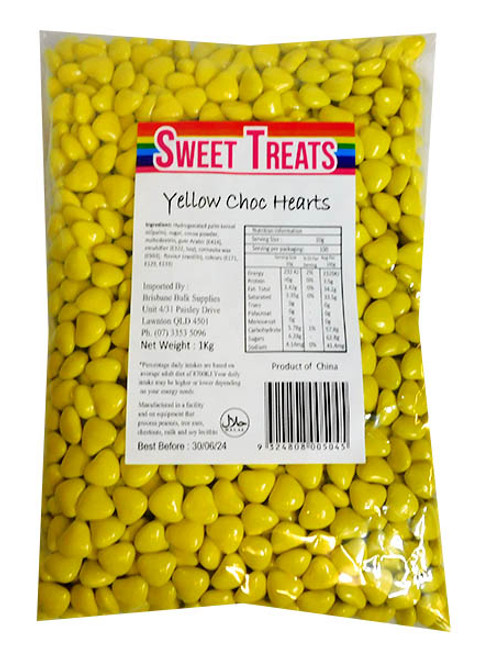 Sweet Treats Choc hearts - Yellow and more Confectionery at The Professors Online Lolly Shop. (Image Number :19878)